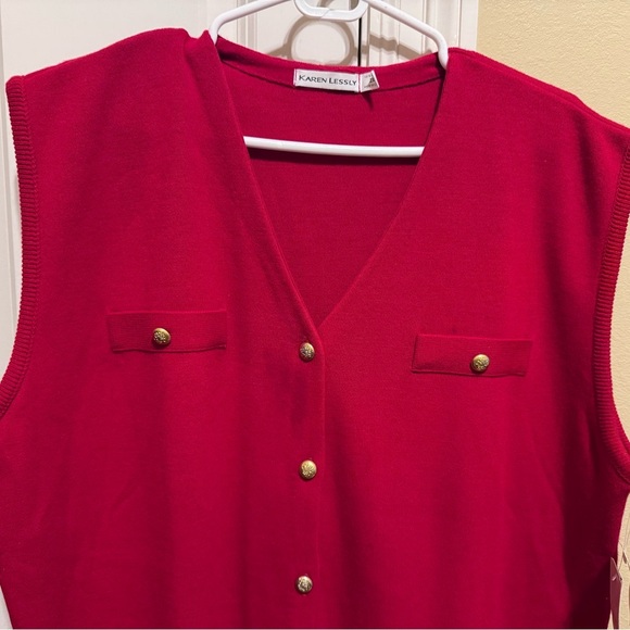 Karen Lessly Vintage Red Sleeveless V-Neck Gold Buttons Sweater Dress Plus Sz 2X - Picture 4 of 14